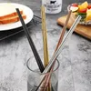 1 par rostfritt stål kinesiska ätpinnar glidbar återanvändbar metall chopstick för sushi mat pinnar porslin köksredskap