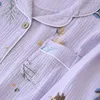 Women Cotton Gauze Pajamas Long Sleeve Spring Pajama Set Purple Lavender Print Sleepwear 2 Piece Casual Loose Sexy Nightwear 210830
