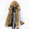 CXFS Long ajouter de la fourrure avant et des poignets détachables Parka veste d'hiver femmes capuche véritable raton laveur naturel épais vêtements d'extérieur chauds 211220