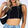 Kvinnor sommar stickade randiga blusar skjortor toppar ärmlös hög elasticitet o-neck smal kvinnlig mode street short top blusas 210513