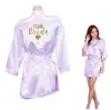 Kimono Robe Fauxシルクの女性のウェディング準備元の花嫁チームハートゴールデンキラキラ印刷ローブBachelorette Pajamas無料210924