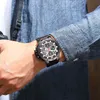 Naviforce Luxury Brand Mäns Mode Sport Klocka Män Läderkronograf Kvarts Armbandsur Automatisk Datum Male Relogio Masculino 210517