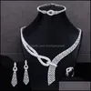 Örhängen Halsband Smycken Satser Godki 4PCS Lyxigt trendigt blandat stort uttalande för kvinnor Bröllop Cubic Zircon Cz African Dubai Bridal Dro