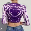 Tie Dye Sweet Heart Print Y2K T-Shirts With Three Quarter Sleeve Harajuku Women Summer Crop Top For Girls Kawaii Tees Shirt 210510