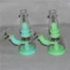 Glow in dark Hookahs Assemble Silicone Bong Dab Rigs with 4mm quartz banger tobacco filter bowl silicon water pipe mini glass beaker bongs