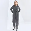 Tuta minimalista in denim per donna O collo manica lunga vita alta con lacci bowknot tute casual moda femminile 210521