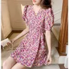 Arrival French Style Eleganckie damskie Vintage Kobiet Wysokiej Jakości Sweet Floral Print Lato Mini Dress Vestido 210529