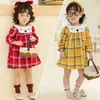 2021 Roupas Infantil Outono New Peter Pan Collar Crianças Vestido Grade Moda Menina Vestido Coreano Versão Princesa Dr19143 Q0716