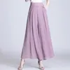 sommar stor storlek kvinnor chiffon byxor hög midja elastisk casual löst brett ben 210531