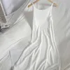 Mjukt botten Sexig Wild Slim Sommar Koreanskt Chic O Neck Ärmlös Rem Split Stickad Klänning Kvinnor Solid 6 Färg Vestidos Mujer 210610