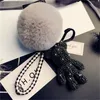 Bomgom Crystal Popobe Gloomy Bear Strass Keychain Car Key Holder Bag Charm Holder Fur Pom pom Leather Key Chain Key Ring Pendant 2279W