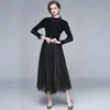 Kadınlar Kış Sonbahar Tasarımcısı Zarif Elbise Takım Elbise Siyah Seksi Ofis Parti Robe Bayanlar Vintage Örme Örgü İki Parçalı Set Vestidos 210525