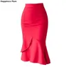 PLUS Taille Noir Jupes rouges Femmes 2021 Décontracté Jupe d'été Haute Taille Bureau Lady Sexy Volants Jupe crayon rouge Jupe Jupe Femme X0428