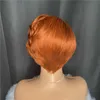 Pixie transparente corte peruca brasileiro cabelo humano perucas curtas bob peruca laranja lateral lateralmente onda corporal