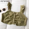 Matakawa Sexy Folds Geprikkelde Sling Dames Tank Top Zomer Koreaanse Camis Korte Single-Breasted Crop Tops voor Vrouwen 210513