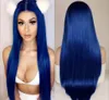 Long Straight Hair Synthetic Lace Front Wig Blue Color Middle Part Pre Plucked Glueless Wigs For Black Women