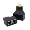 4 sztuk / partia Czarny kolor 1080p HD-MI do podwójnego portu RJ45 Network Cable Extender adapter przez CAT 5E / 6 dla HD-DVD