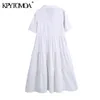 Moda elegante de las mujeres con paneles Vestido de Midi Blanco Botón de manga corta Vestidos femeninos Vestidos Mujer 210420