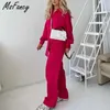 Msfancy Summer Pant Sets Kobiety Z Długim Rękawem Bluzka Hight Talia Szeroka noga 2 Zestawy Samiców Spodnie Garnitury 210604