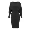 O-cou à manches longues épais chaud crayon DrWomen 2020 automne hiver noir moulante élégant bureau Femme robes Robe Femme X0529