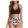 Women's Swimwear Black Swimsuit High Waist Split Sexy Printed Strappy Bikini 2 Piece Set Women Bathing Suit