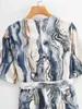 Vrouwen ronde hals korte mouw tie-dye printing vintage bodysuit mode losse rechte temperament chique vrouwelijke jumpsuit 210507