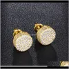 Dz Mens Hip Hop Iced Out Micro Paved Cz Round Earrings For Male Party Jewelry Brincos Cgtix Hbprt