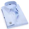 Męskie French Cufflinks Business Sukienka Koszule Długie Rękawy White Blue Twill Asian Size M, L, XL, XXL, 3XL, 4XL, 5XL, 6XL 210714