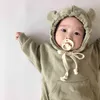 Frühling Strampler Baby Jungen Mädchen Niedlich Langarm Body mit Kappe Reine Baumwolle Säugling Kinder Fleece Verdicken Overalls 210429