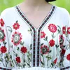 White Red Navy Blue Floral Embroidery V Neck Loose Holiday 3/4 Flare Sleeve Maxi Long Dress Bohemian Summer D1421 210514