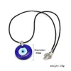 Turkey Blue Evil Eyes Pendant Necklaces Alloy Chain Rock Amulet Jewelry Leather Chains Handmade Enamel Evil-Eye Necklace