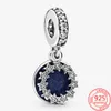 100% 925 Sterling Silver Spring Blue Dangle Charms Fit Original Pandora Bransoletka DIY Biżuteria