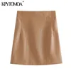 Mode féminine avec coutures Faux cuir tenue de bureau Mini jupe taille haute dos fermeture éclair femme jupes Mujer 210420