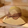 Chapeau de paille à nœud papillon pour femmes, élégant, casquette de Protection solaire UV pour plage en plein air, couleur unie, voyage décontracté, classique, chapeaux à large bord