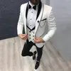 Men's Suit Fashion Formal Business Slim Fit 3-Pieces White Blazers Burgundy Pant Tuxedo Wedding Men Suits Groom &266R