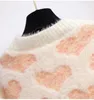 H.SAの女性のセーター冬のファッションスウィートハートの真珠のビーズのプル暖かいジャンパーの出身のセータートップスニットジャンパー210417