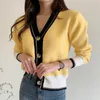 Korobov nya randiga tröjor vintage koreanska stickade höst vinter jumper femme elegant träff färg patchwork super mujer 210430