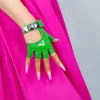 Guanti semi-dita in pelle reale brevetto brillante verde argento rivetto pelle di pecora senza dita donne touchscreen wzp50 cinque dita