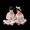 Girls Pajamas Spring summer short Sleeve Children's Sleepwear Set Silk Suit Boys Pyjamas s for Kids Tracksuit 210915