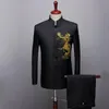 Męskie Garnitury Blazers Tuxedo Stand Collar 2 sztuk Chiński garnitur tunikowy Blazer Slim Fit Haft