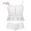 Pyjamas sexy Set Transparent Gaze Dentelle Vêtements de nuit Vêtements de nuit Cami Top Lingerie Pyjamas Femmes Accueil Vêtements Clearance Sale 210830