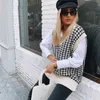 houndstooth vintage sweater vest women streetstyle casual autumn winter pullovers knitted ribbed tops 210427