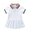 Fashion Girls Dress 2022 Summer New High Quality Cotton Girl Short Sleeve Lapel Casual Shirt Dress White Kids Princess Dresses