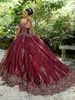 بورجوني Quinceanera فساتين السهرة الكرة ثوب قبالة الكتف الأورجانزا زين مطرز مخصص الحلو 16 فساتين