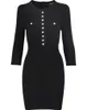 Casual Dresses 2022 Women Black Button V Neck Long Sleeve Vestido Celebrity Evening Party Bodycon Bandage Drop