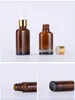 Flat Essential Oil Dropper Bottles Amber Cosmetic Pipette Container 10ml 20ml 30ml 50ml with Gold Lids