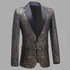 Men's Leopard Blazers Jacquard Suit Jacket Tuxedo Slim Coat Bar Nightclub Evening Party Host Performance Clothes Male Singer Chorus Stage Costume Euro Plus Size