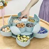 Petal-Shape Rotating Candy Box Snack Nut Flower Fruit Plate Food Storage Case Two-deck Dried Organizer 211102
