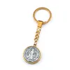 10 pçs / lotes Keychain St Benedict Cross Medal Charms Pingentes Chave Ring Proteção de viagens DIY Jóias A-557F