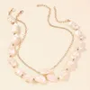 Jewelry Pendants Beaded Necklaces -border personality alloy double-layered shaped pearl necklace two-piece set baroque hip-hop collarbone chain2329291